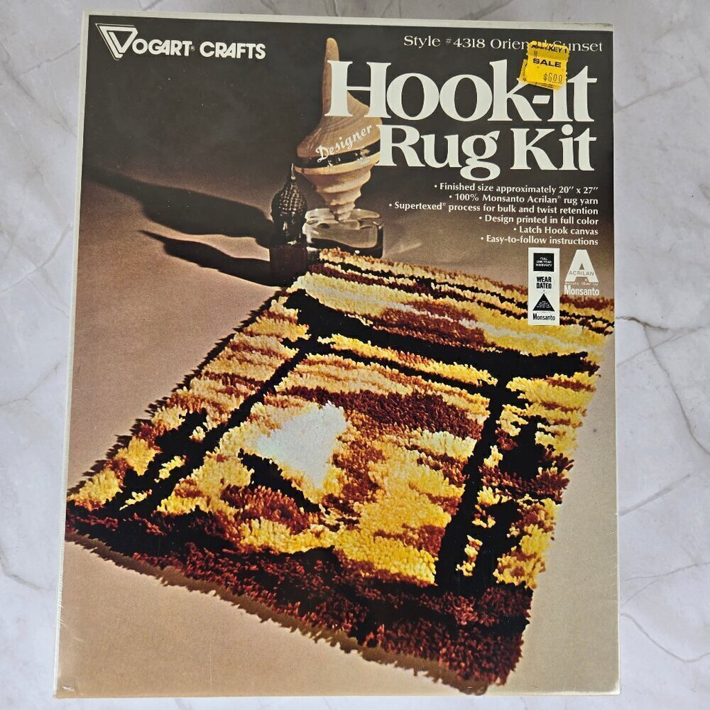 Vintage 70's Vogart Crafts Hook-it Rug Kit # 4318 Oriental Sunset Sealed Kit NWT